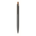 Gerecycled aluminium balpen met bamboeknop, blauwe inkt kleur donkergrijs