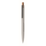 Gerecycled aluminium balpen met bamboeknop, blauwe inkt kleur mat zilver hoofdweergave