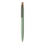 Gerecycled aluminium balpen met bamboeknop, blauwe inkt kleur mintgroen