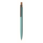 Gerecycled aluminium balpen met bamboeknop, blauwe inkt kleur lichtblauw
