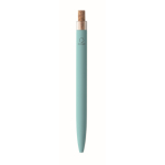 Gerecycled aluminium balpen met bamboeknop, blauwe inkt kleur lichtblauw zesde weergave