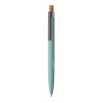 Gerecycled aluminium balpen met bamboeknop, blauwe inkt kleur lichtblauw hoofdweergave