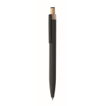 Gerecycled aluminium balpen met bamboeknop en blauwe inkt kleur zwart
