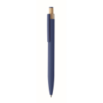 Gerecycled aluminium balpen met bamboeknop en blauwe inkt kleur blauw