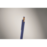 Gerecycled aluminium balpen met bamboeknop en blauwe inkt kleur blauw foto bekijken tweede weergave