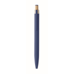 Gerecycled aluminium balpen met bamboeknop en blauwe inkt kleur blauw vierde weergave