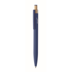Gerecycled aluminium balpen met bamboeknop en blauwe inkt kleur blauw hoofdweergave