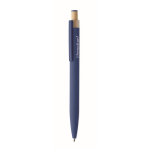 Gerecycled aluminium balpen met bamboeknop en blauwe inkt kleur blauw tweede hoofdweergave
