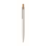 Gerecycled aluminium balpen met bamboeknop en blauwe inkt kleur wit