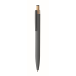 Gerecycled aluminium balpen met bamboeknop en blauwe inkt kleur donkergrijs