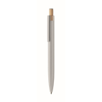 Gerecycled aluminium balpen met bamboeknop en blauwe inkt kleur mat zilver