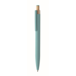 Gerecycled aluminium balpen met bamboeknop en blauwe inkt kleur lichtblauw
