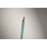 Gerecycled aluminium balpen met bamboeknop en blauwe inkt kleur lichtblauw foto bekijken tweede weergave