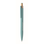 Gerecycled aluminium balpen met bamboeknop en blauwe inkt kleur lichtblauw hoofdweergave