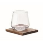 Korte glazen whiskyglas met acaciahouten onderzetters kleur doorzichtig