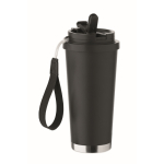 Gerecycled RVS glas met deksel en rietje 2-in-1 500ml kleur zwart tweede weergave