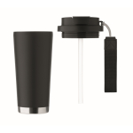 Gerecycled RVS glas met deksel en rietje 2-in-1 500ml kleur zwart achtste weergave