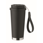 Gerecycled RVS glas met deksel en rietje 2-in-1 500ml kleur zwart tiende weergave