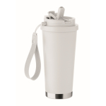 Gerecycled RVS glas met deksel en rietje 2-in-1 500ml kleur wit tweede weergave