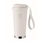 Gerecycled RVS glas met deksel en rietje 2-in-1 500ml kleur wit weergave met bedrukking