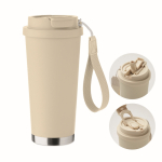 Gerecycled RVS glas met deksel en rietje 2-in-1 500ml kleur beige