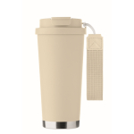 Gerecycled RVS glas met deksel en rietje 2-in-1 500ml kleur beige zesde weergave