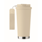 Gerecycled RVS glas met deksel en rietje 2-in-1 500ml kleur beige zevende weergave