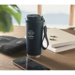 Gerecycled RVS glas met deksel en rietje 2-in-1 500ml kleur marineblauw sfeervolle hoofdweergave