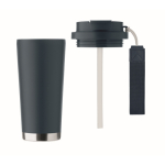 Gerecycled RVS glas met deksel en rietje 2-in-1 500ml kleur marineblauw achtste weergave