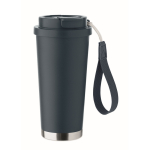 Gerecycled RVS glas met deksel en rietje 2-in-1 500ml kleur marineblauw tiende weergave
