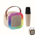 Vintage karaoke set met luidspreker, LED-lampjes en microfoon kleur beige