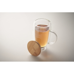 Grote glazen mok met transparant handvat en houten deksel 450 ml kleur doorzichtig foto bekijken vijfde weergave