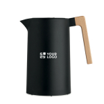 RVS kan van gerecycled materiaal met houten handvat 1L kleur zwart weergave met bedrukking