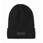 Unisex gebreide muts in diverse kleuren met patch om te personaliseren kleur zwart