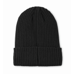 Unisex gebreide muts in diverse kleuren met patch om te personaliseren kleur zwart tweede weergave