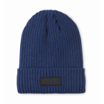 Unisex gebreide muts in diverse kleuren met patch om te personaliseren kleur blauw