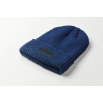 Unisex gebreide muts in diverse kleuren met patch om te personaliseren kleur blauw foto bekijken derde weergave