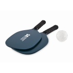 Pickleballset met 2 rackets en 1 bal in meshzak kleur marineblauw hoofdweergave vierde weergave