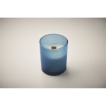 Kaars met vanillegeur van plantaardige was en houten lont kleur blauw foto bekijken tweede weergave