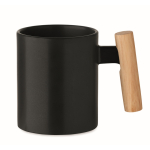 Keramische mok met originele rechte houten handgreep 320 ml kleur zwart tweede weergave