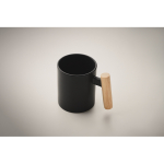 Keramische mok met originele rechte houten handgreep 320 ml kleur zwart foto bekijken derde weergave
