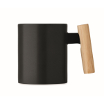 Keramische mok met originele rechte houten handgreep 320 ml kleur zwart vierde weergave