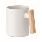 Keramische mok met originele rechte houten handgreep 320 ml kleur wit