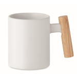 Keramische mok met originele rechte houten handgreep 320 ml kleur wit tweede weergave