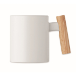 Keramische mok met originele rechte houten handgreep 320 ml kleur wit vierde weergave