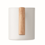 Keramische mok met originele rechte houten handgreep 320 ml kleur wit zesde weergave