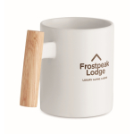 Keramische mok met originele rechte houten handgreep 320 ml kleur wit hoofdweergave