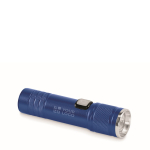Uitschuifbare zaklamp van gerecycled aluminium, 3 lichtstanden en zoom kleur blauw weergave met bedrukking