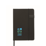 Zwart notitieboek met harde kaft en USB-stick, A5 gelijnde bladzijden kleur zwart weergave met bedrukking