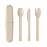 Set van 3 herbruikbare en duurzame bestekken in bijpassend etui kleur beige